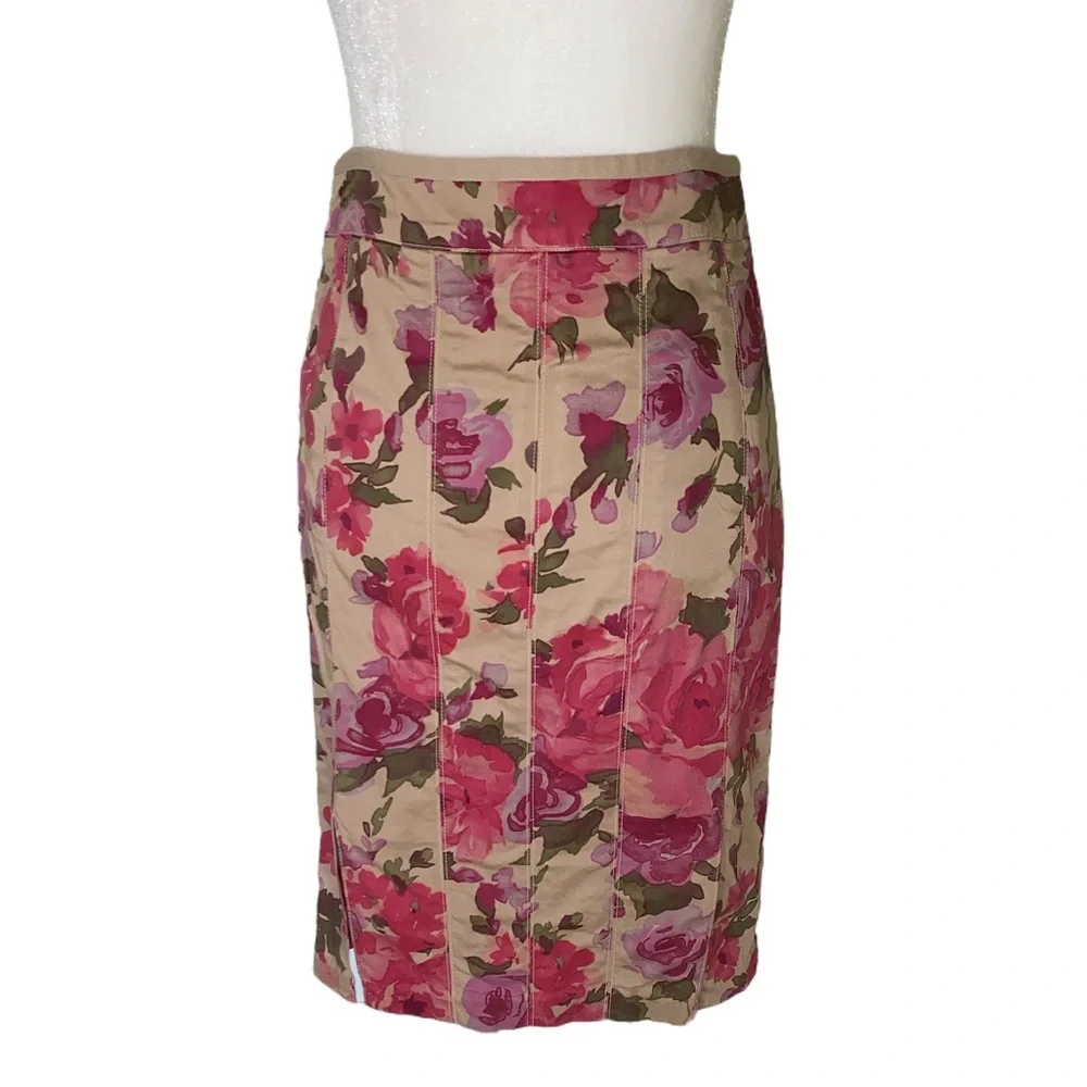 Anthropologie Odille Khaki Purple & Pink Floral Pencil Skirt - 0 - Picture 6 of 10